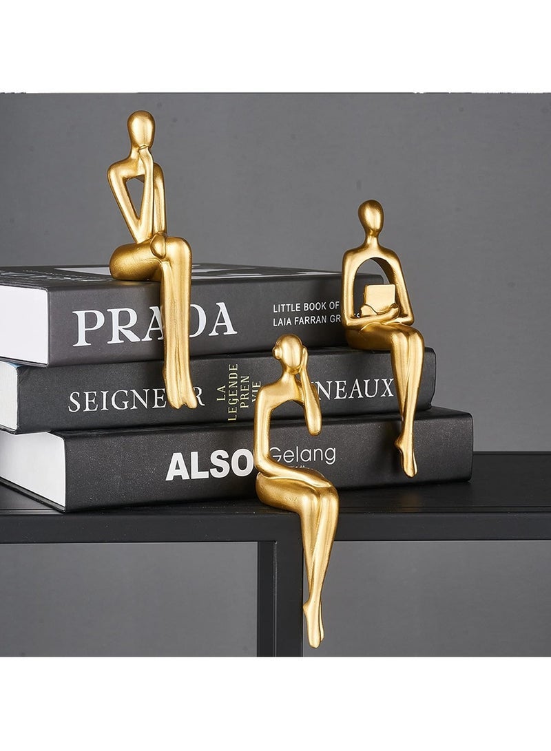 Captaintech Gold Statue Home Decorations for Living Room,Shelf Decor Modern Bookshelf Decor Figurines Desk Sculpture Table Decor 3 Piece - Image 3