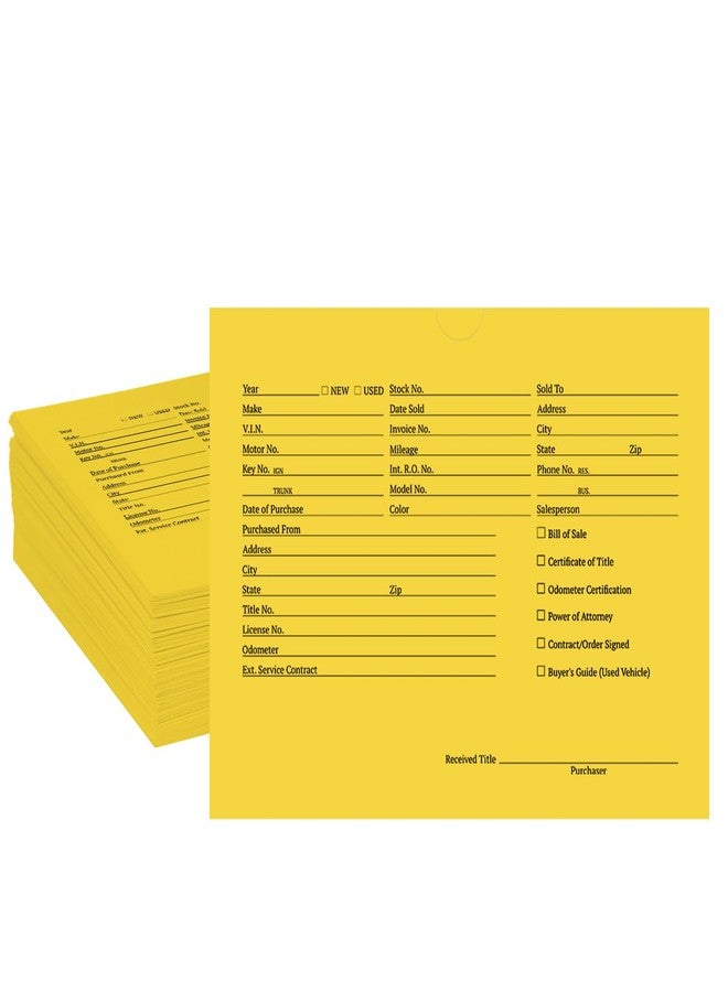 suituts 100 Pack Vehicle Deal Jackets for Dealerships, 9X12 Inch, Yellow - Image 1