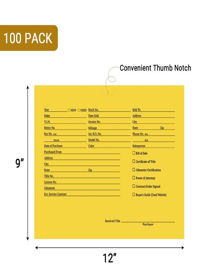 suituts 100 Pack Vehicle Deal Jackets for Dealerships, 9X12 Inch, Yellow - Image 2