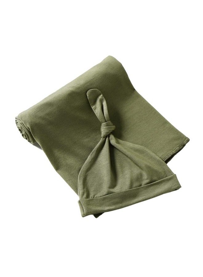iEvolve Cotton Knitted Baby Swaddle Blanket With Hat Headband Set Newborn Swaddle Wrap Receiving Blankets For Baby Girl Boy 35" X 35"(Olivergreen)  - Image 4