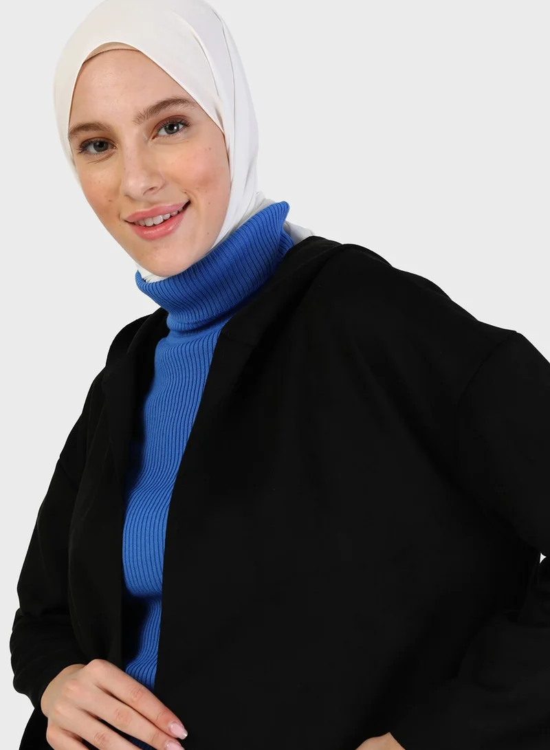 Refka by modanisa Belted Pocket Detail Longline Coat
