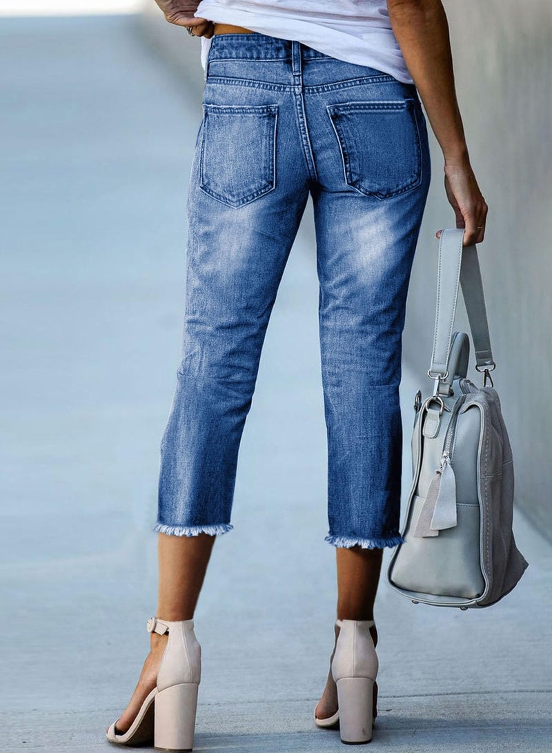 Sidefeel Capri Jeans for Women Trendy 2024 High Waisted Stretchy Straight Leg Denim Pants Sky Blue Size 10 - Image 2