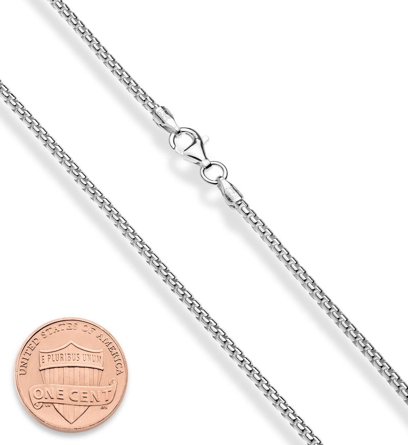 Miabella Italian 925 Sterling Silver Solid 2mm Round Box Chain Necklace for Women Men, Made in Italy (sterling silver, Length 18 Inches) - Image 2