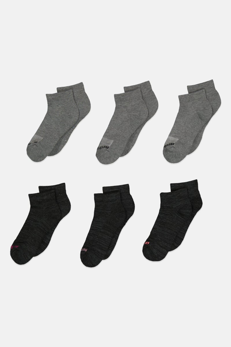 Reebok Women 6 Pairs Brand Logo Quarter Socks, Grey - Image 1