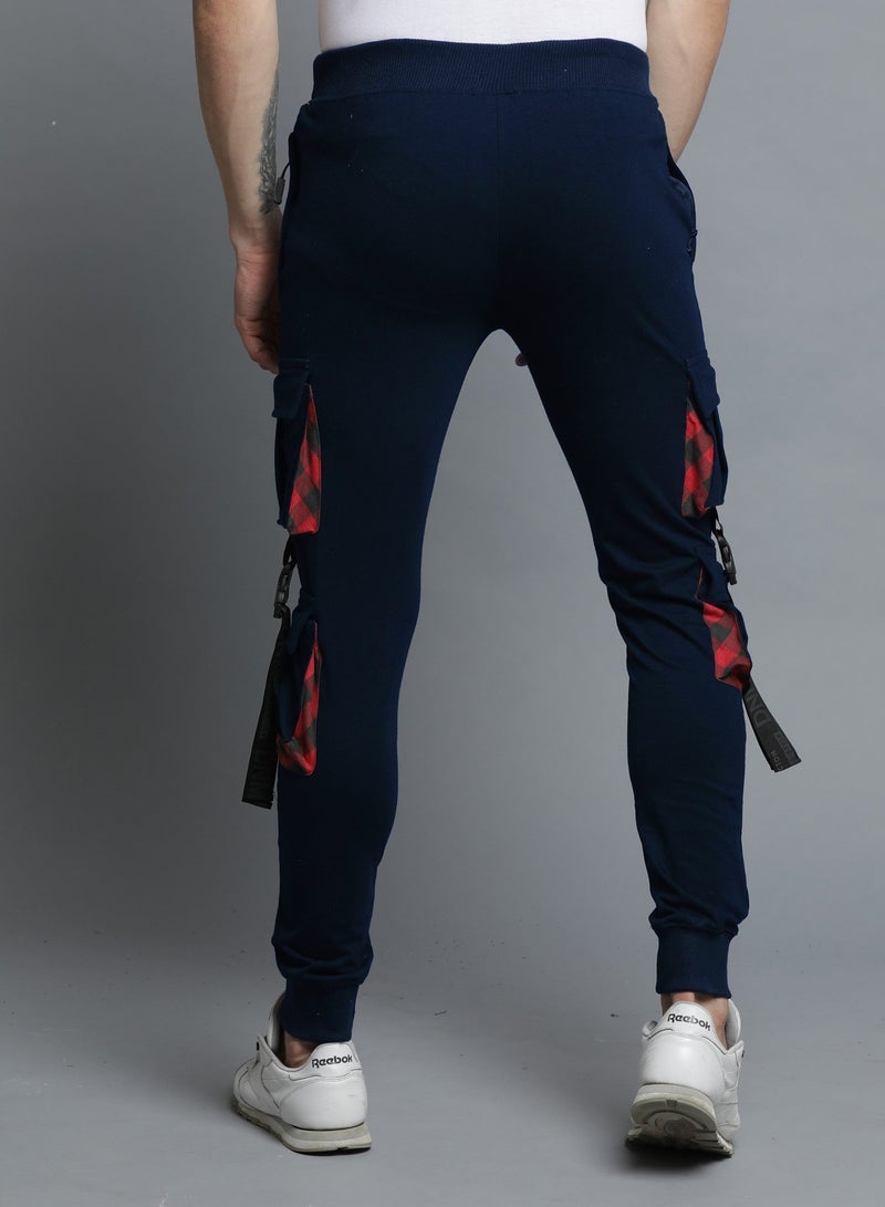Maniac Men's Cargo Navy and Red Cotton Slim Fit Jogger - Image 3