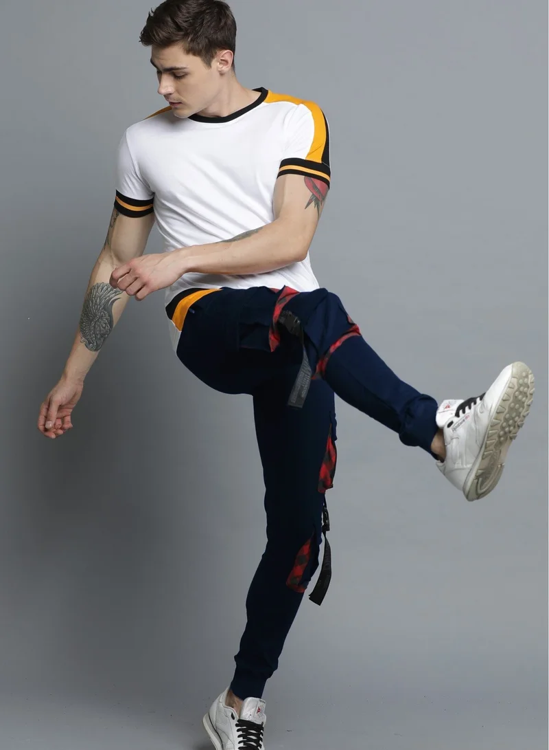 Maniac Maniac Men's Cargo Navy and Red Cotton Slim Fit Jogger