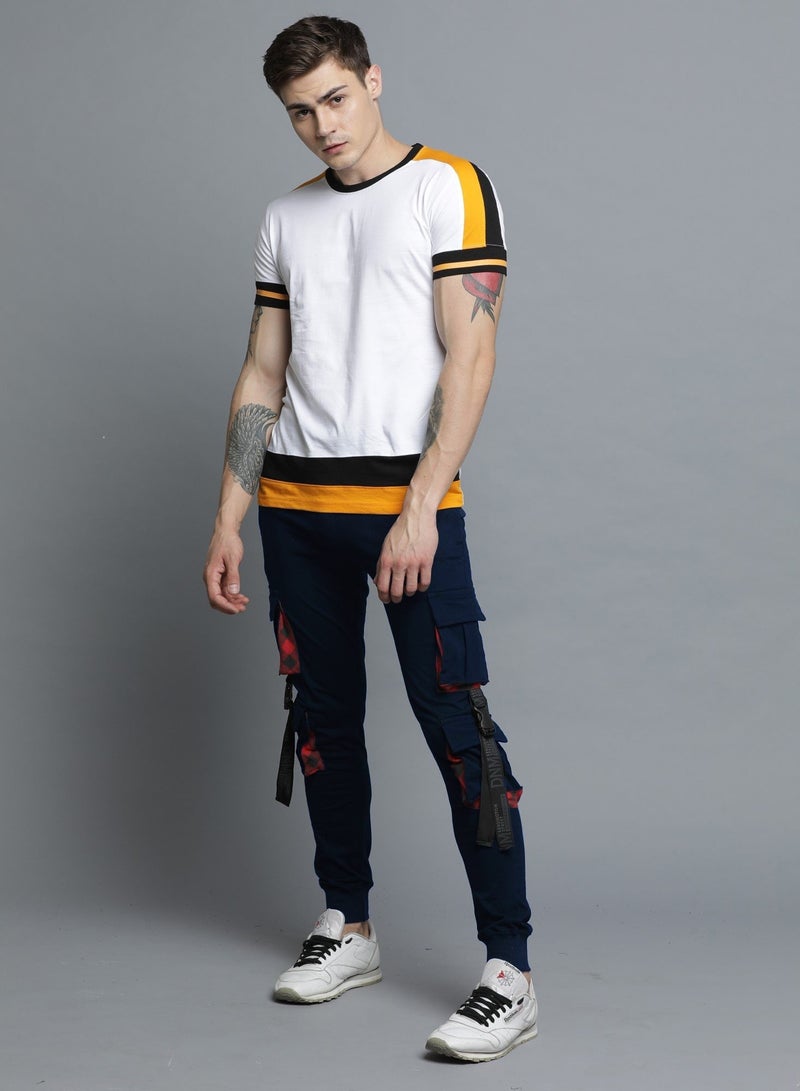 Maniac Men's Cargo Navy and Red Cotton Slim Fit Jogger - Image 4