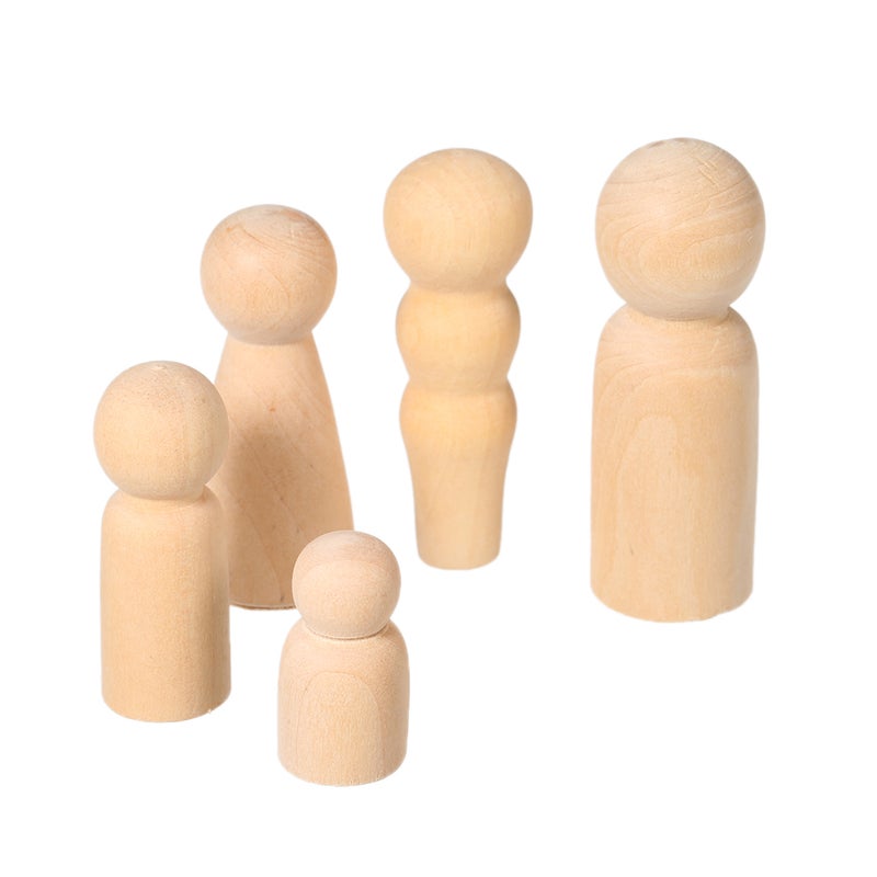 5Pcs Wooden Peg Dolls Unfinished Family Five People DIY Craft For Paint Stain Ornament Decorations - Image 4