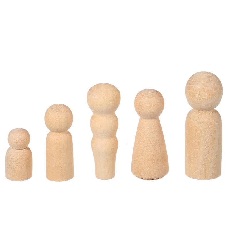 5Pcs Wooden Peg Dolls Unfinished Family Five People DIY Craft For Paint Stain Ornament Decorations - Image 1