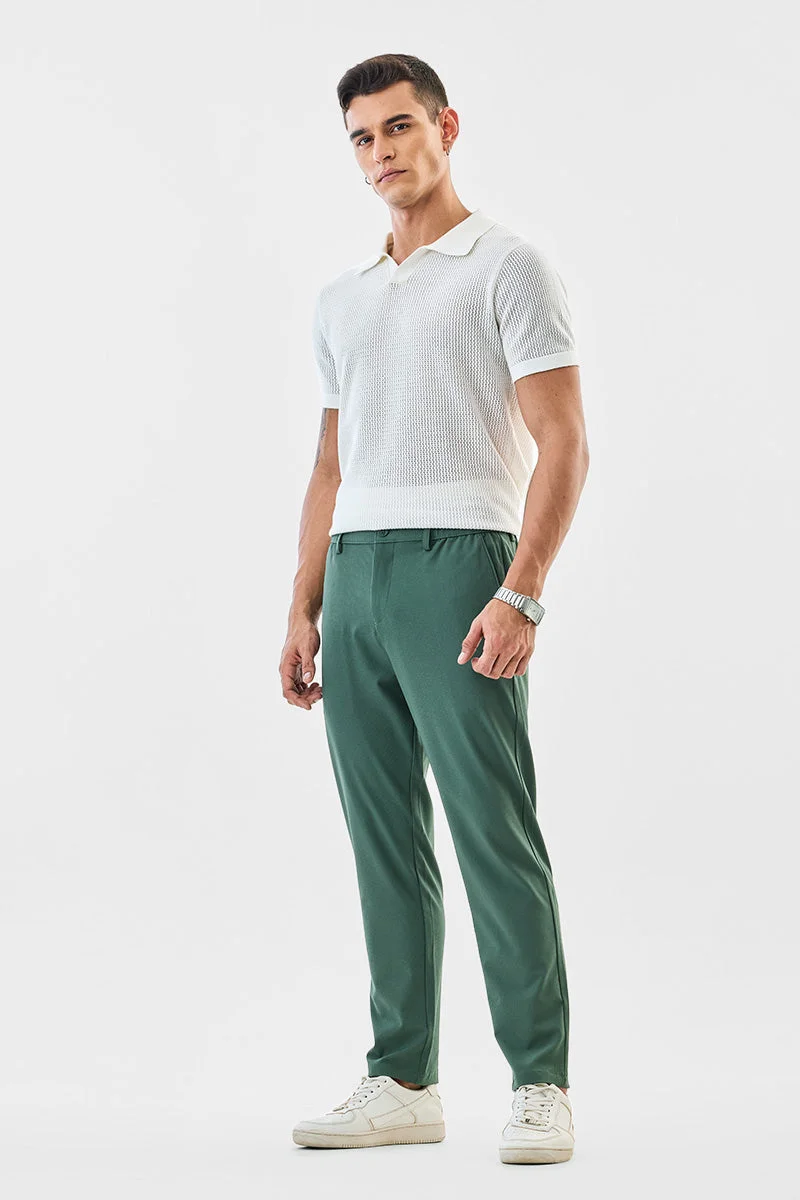 سنيتش Green Solid Tapered Formal Trousers