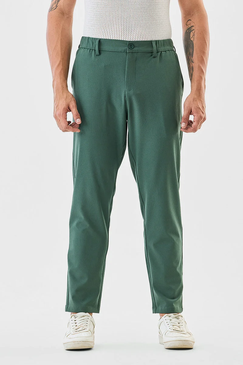 سنيتش Green Solid Tapered Formal Trousers