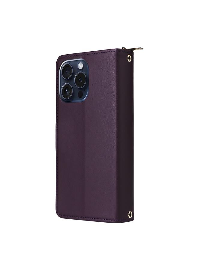 اس-توب جراب لهاتف iPhone 15 Pro Max مزود بتسع فتحات للبطاقات وحقيبة محفظة بسحاب من الجلد - Image 3