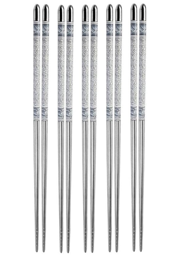 FLIZZOW 5 Pairs Reusable Metal Stainless Steel Chopsticks Dishwasher Safe Lightweight Easy to Use Metal Chop Stick Utensils - Image 1