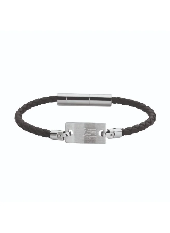 شيروتي 1881 CERRUTI MONOGRAM SS BLK LEATHER BRACELET