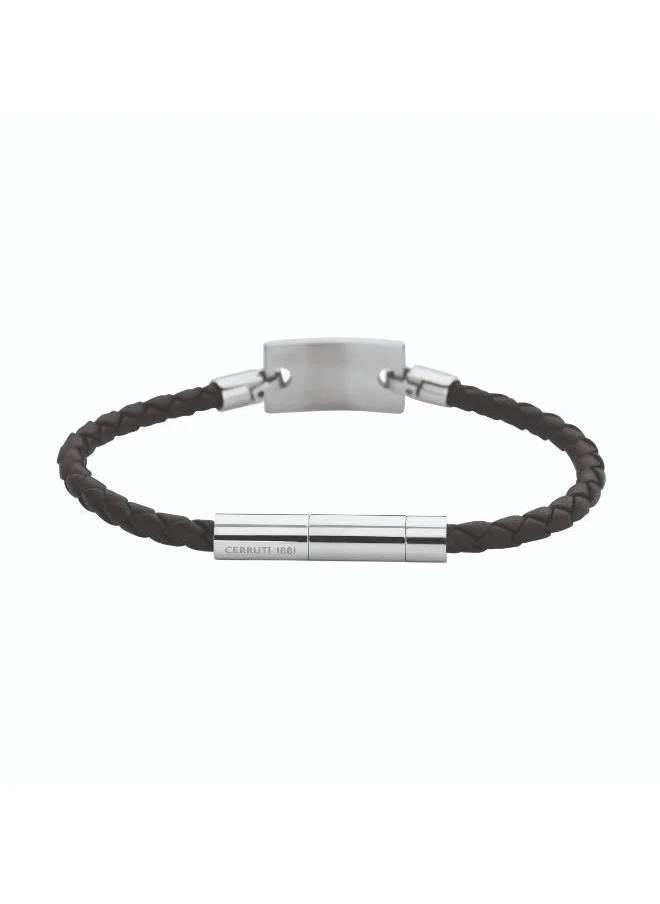 شيروتي 1881 CERRUTI MONOGRAM SS BLK LEATHER BRACELET