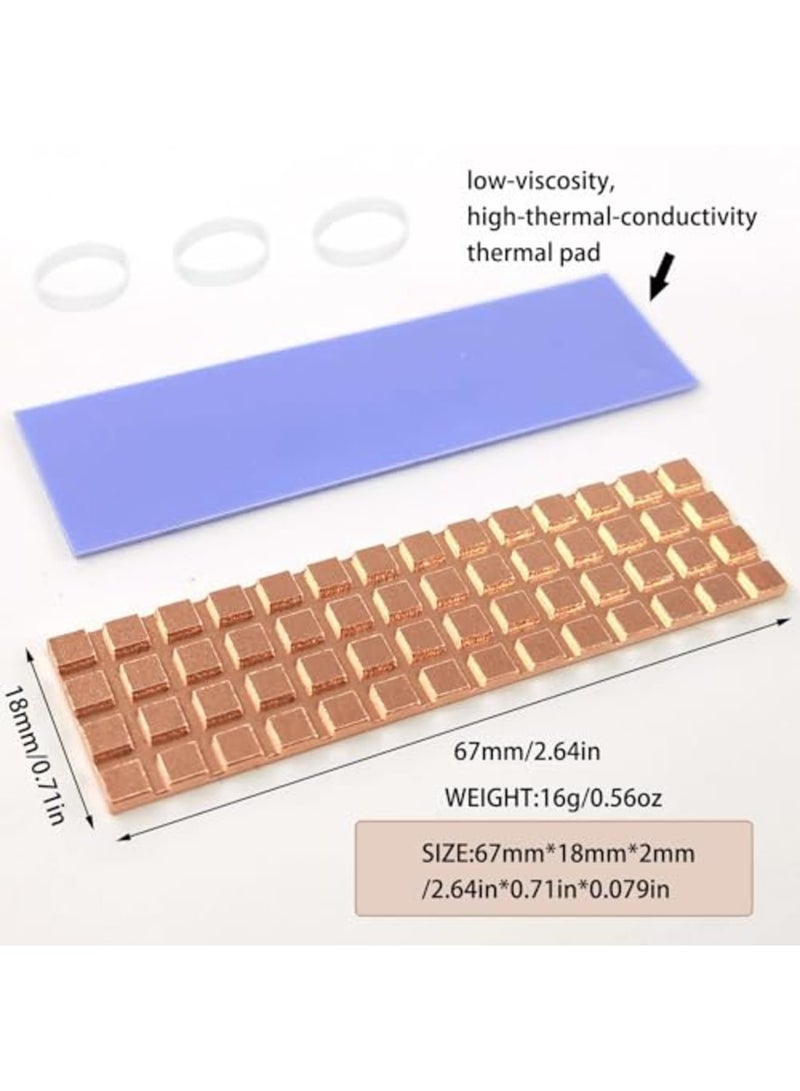 SYOSI M.2 2280 SSD Heatsink 67x18x2mm Pure Copper Cooler with Thermal Pad, Slim NVMe Heat Sink for Laptop, Desktop, PS5 and Electronic Devices Cooling (Includes Rubber Rings) - Image 2
