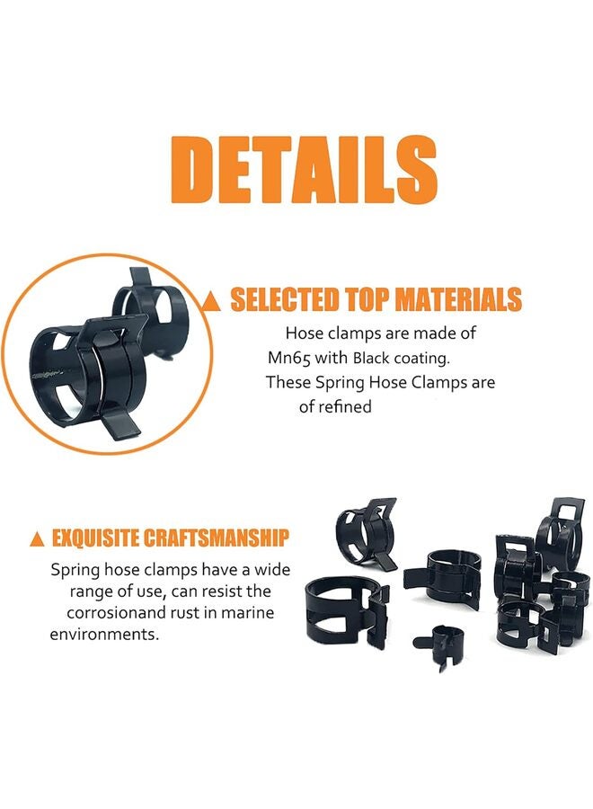 80pcs Spring Band Type Fuel/Silicone Vacuum Hose Pipe Clamp, 7mm-18mm Low Pressure Air Clip Clamp 7mm 9mm 10mm 11mm 14mm 16mm 17mm 18mm (Material : BLACK) - Image 3