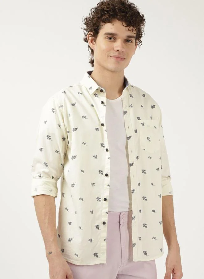 Take Two Men Cream Ditsy Print Casual Shirt By HardSoda