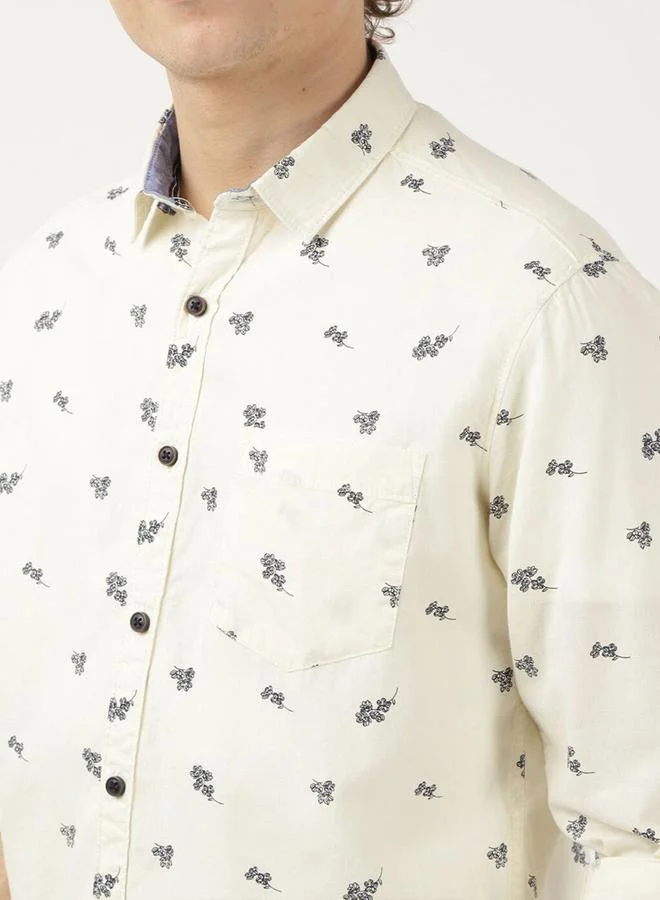 Take Two Men Cream Ditsy Print Casual Shirt By HardSoda