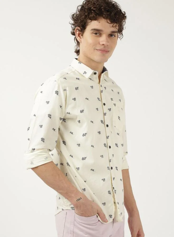 Take Two Men Cream Ditsy Print Casual Shirt By HardSoda
