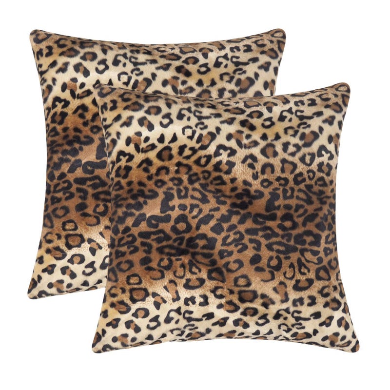 CARRIE HOME CARRIE HOME Soft Plush Leopard Print Faux Fur Decorative Throw Pillow Covers for Home Couch Sofa Set of 2 18x18 inch 