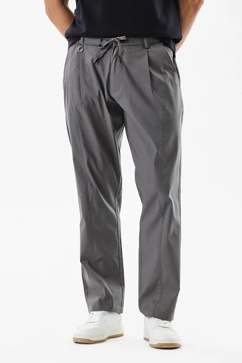 سنيتش Grey Solid Slim Fit Casual Trousers