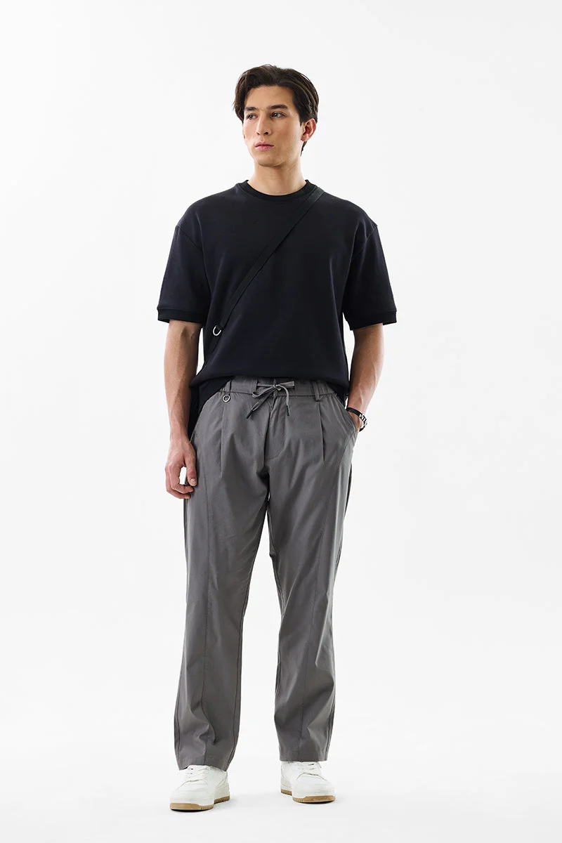 سنيتش Grey Solid Slim Fit Casual Trousers