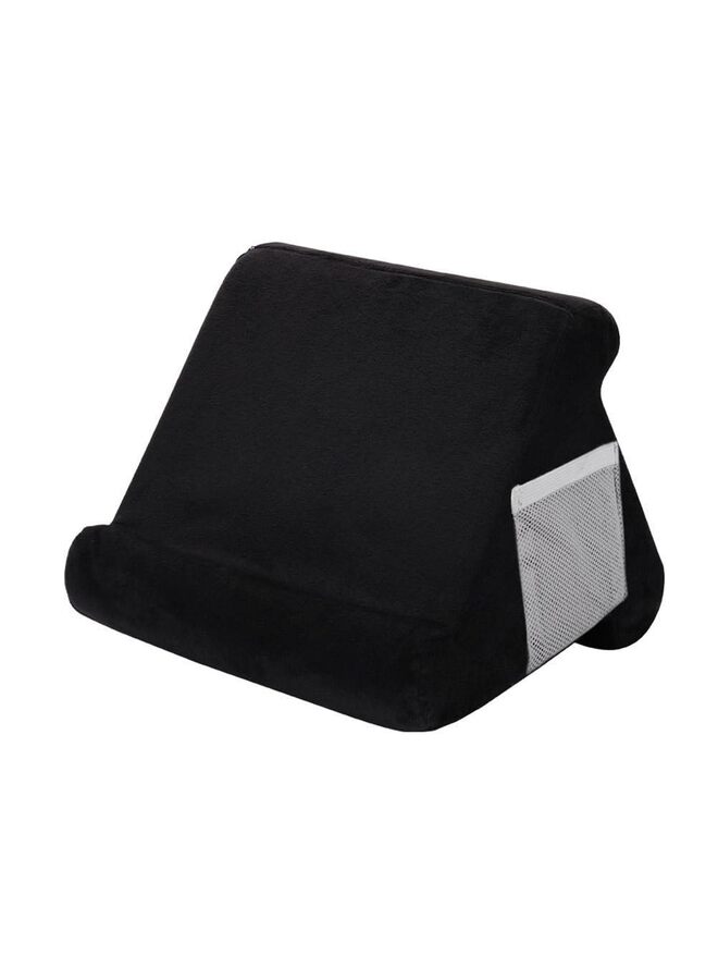 حامل كمبيوتر محمول من إسفنج الذاكرة، مقاس 23 × 23 × 20 سم، مناسب للأجهزة اللوحية والهواتف وقارئات الكتب الإلكترونية، زاويتا عرض، جيبان جانبيان للتخزين للملحقات الإضافية، مثالي للسيارة والسفر وغرفة النوم (أسود) - Image 1