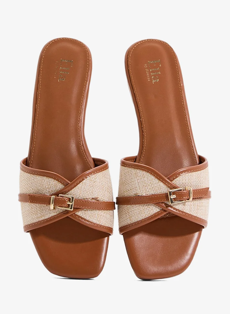 ELLA Brown Two Tone Flat Sandals for Women | Best Price UAE