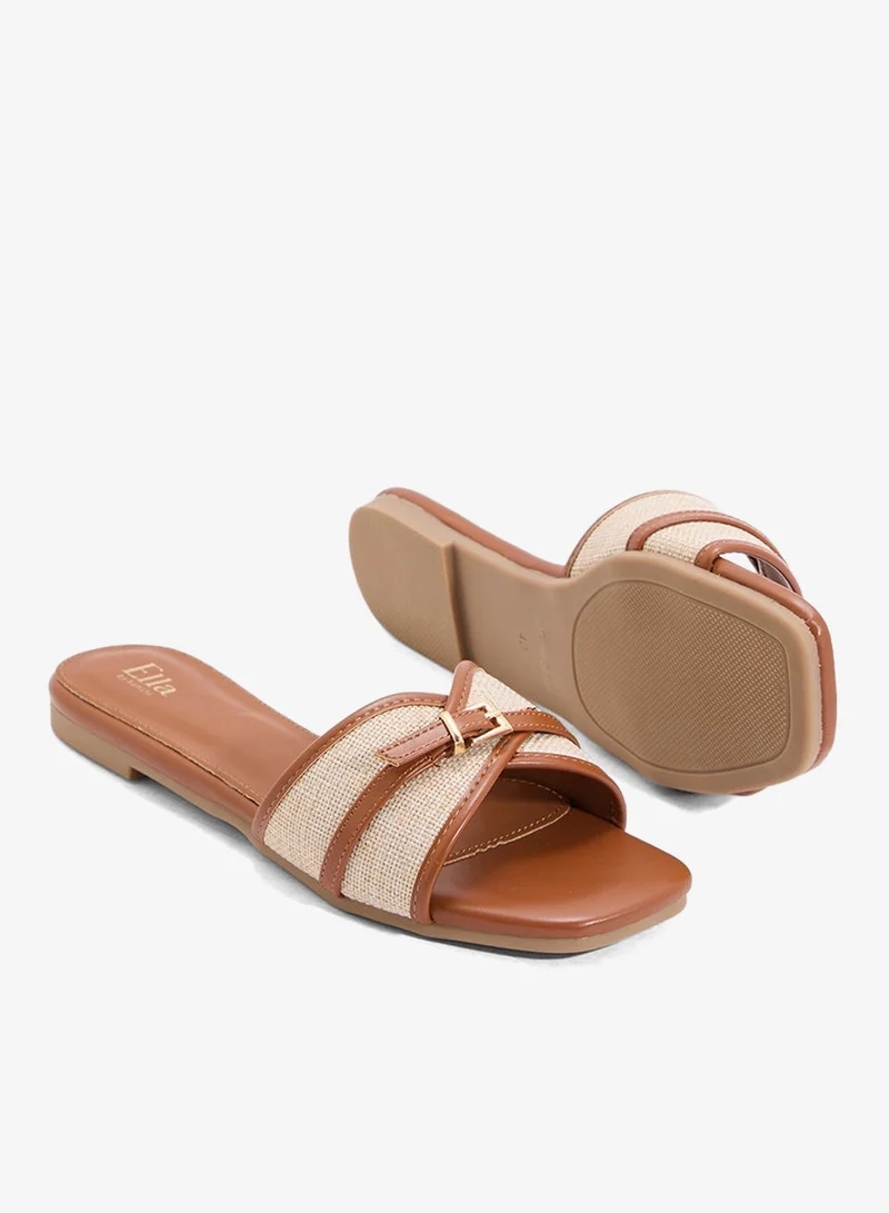 ELLA Brown Two Tone Flat Sandals for Women | Best Price UAE