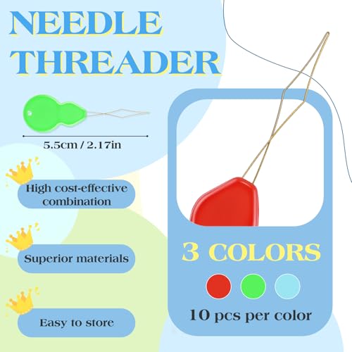 Fteven Needle Threaders, 30Pcs Sewing Needle Threader Gourd Shaped, Embroidery Needle Threader for Hand Sewing and Sewing Machine with Clear Storage Box - Image 2