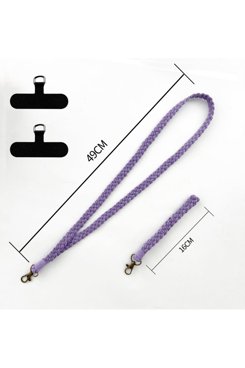  أورا سيليكت 2 PCS BOHO MACRAME PHONE LANYARD SET-حزام المعصم والرقبة مع علامات تبويب الحبل ، سوار معصم الهواتف الذكية المصنوعة يدويًا ، مضاد للسرقة ، عالمي لأجهزة iPhone/Samsung ومعظم الهواتف (أشرطة الرقبة الأرجواني وأشرطة المعصم الأرجواني) - Image 1
