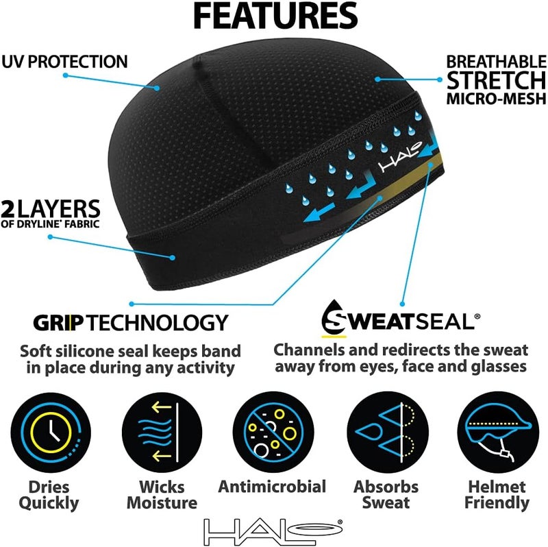 Halo Headbands Halo Headband Skull Cap - High Performance Sweat-Wicking Cap for Men and Women, Black - Image 5