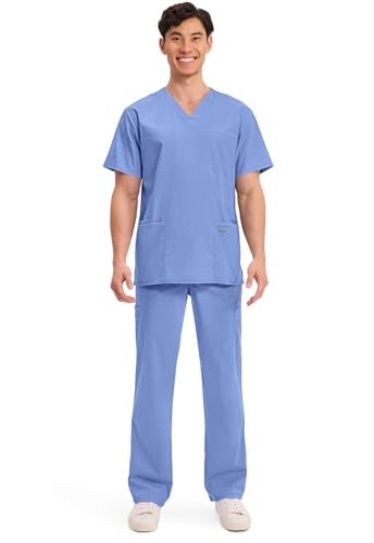 Cherokee Men's V-Neck Top Traditional fit with 4 Pockets, Ultra Soft, Durable, Fade Resistant, 2-Way Stretch Fabric - WW695T, XS, Ciel Blue - Image 5