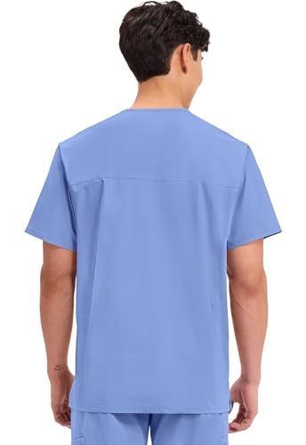 Cherokee Men's V-Neck Top Traditional fit with 4 Pockets, Ultra Soft, Durable, Fade Resistant, 2-Way Stretch Fabric - WW695T, XS, Ciel Blue - Image 3