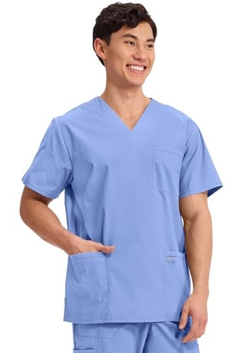 Cherokee Men's V-Neck Top Traditional fit with 4 Pockets, Ultra Soft, Durable, Fade Resistant, 2-Way Stretch Fabric - WW695T, XS, Ciel Blue - Image 4