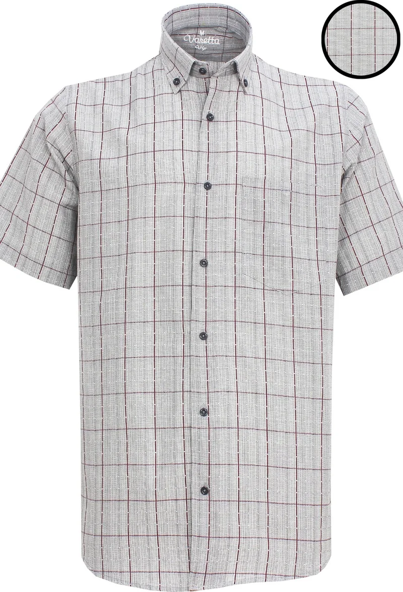 Varetta Men's Gray Short Sleeve Classic Cut Collar Buttoned One Pocket Shirt