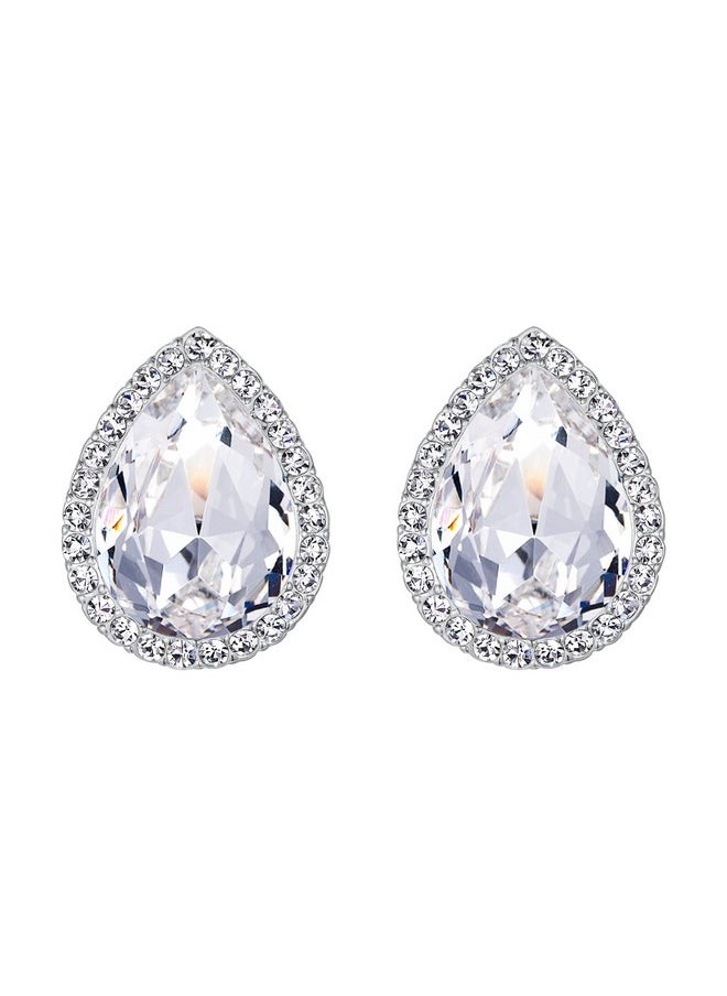 EVER FAITH Women'S Austrian Crystal Wedding Teardrop Stud Earrings Clear Silver-Tone  - Image 1