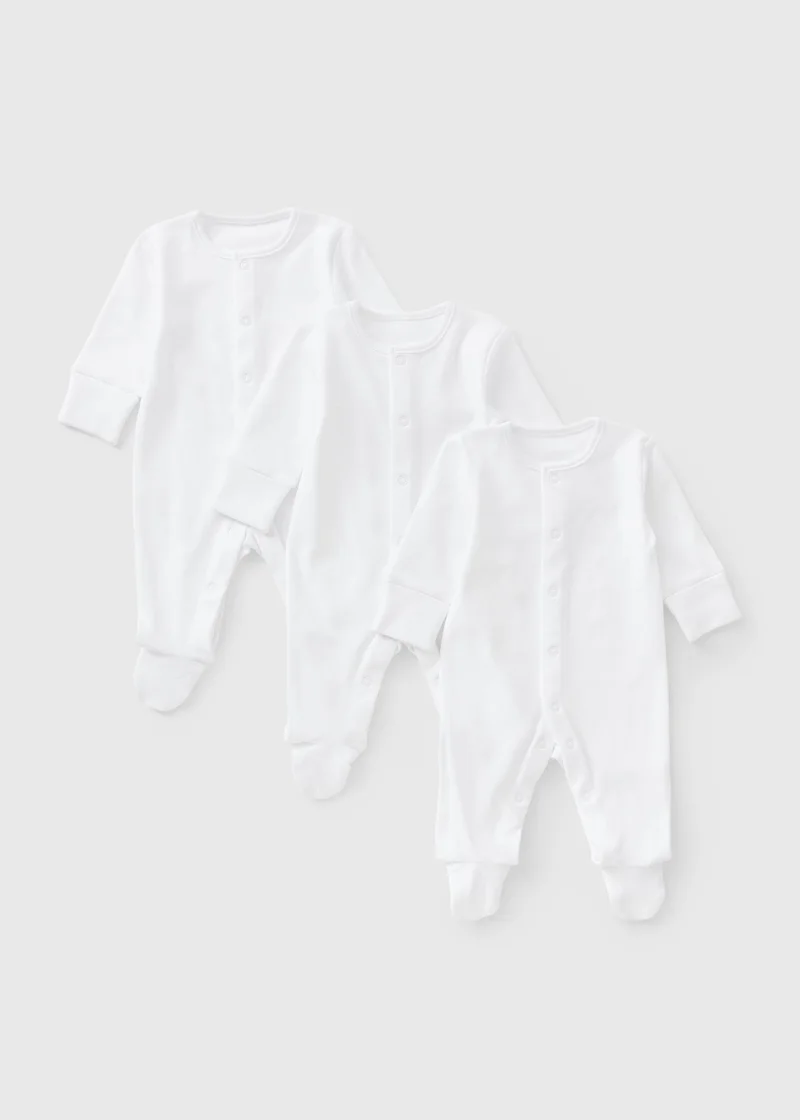 Matalan 3 Pack Baby White Plain Sleepsuits