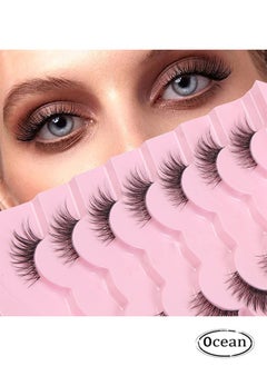 Ocean Half Lashes Natural Look Wispy Soft Strip Mink Eyelashes Cat Eye 3D Curl Short False Lashes 7 Pairs, False Eyelashes with Clear Terrier, Reusable Fake Eyelashes, Ideal for Girls and Women Daily Use  - Image 1