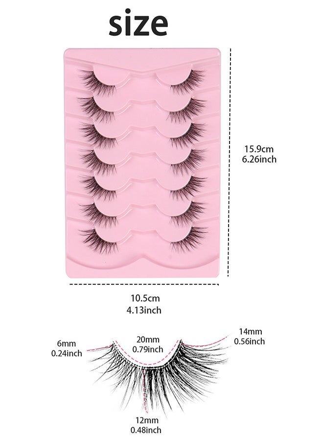 Ocean - Half Lashes Natural Look Wispy Soft Strip Mink Eyelashes Cat Eye 3D Curl Short False Lashes 7 Pairs, False Eyelashes with Clear Terrier, Reusable Fake Eyelashes, Ideal for Girls and Women Daily Use - Image 1
