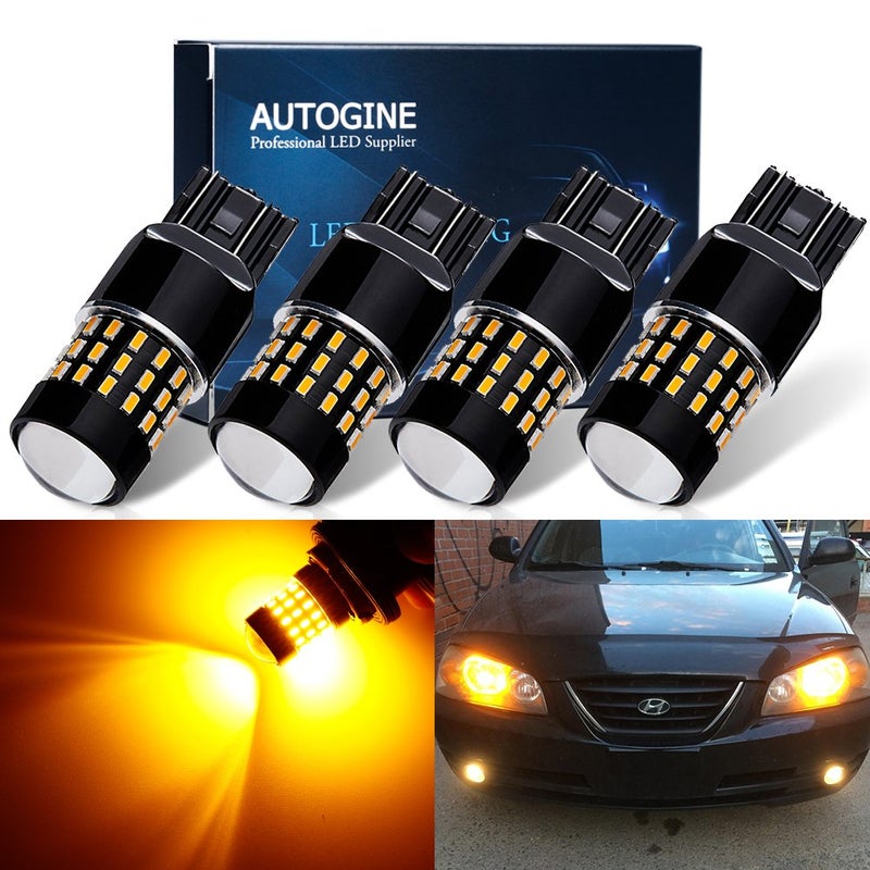 AUTOGINE 4 X Super Bright 9-30V 7440 7441 7443 7444 992 LED Bulbs 3014 54-EX Chipsets with Projector for Turn Signal Lights Sidemarker Lights, Amber Yellow