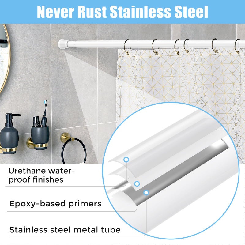 AIZESI Tension Curtain Rod Adjustable Spring Tension Rods for Windows 28 to 48 Inch, No Drilling, 7/8" Diameter, White Curtain Rod, Small Shower Curtain Rod for Bathroom, Doorway, Closet, Kitchen - Image 4