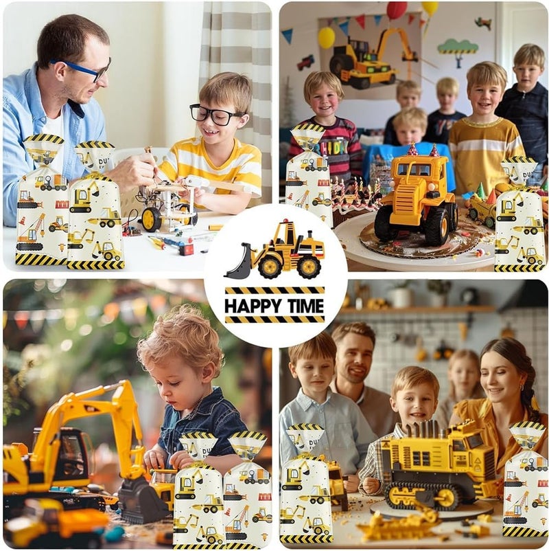 Party Favor Bags, Engineering Vehicles Themed Treat Bags with Gold Twist Ties, Cellophane Gift Candy Goodie Bags for Kids Birthday Party Supplies, 50PCS - Image 2