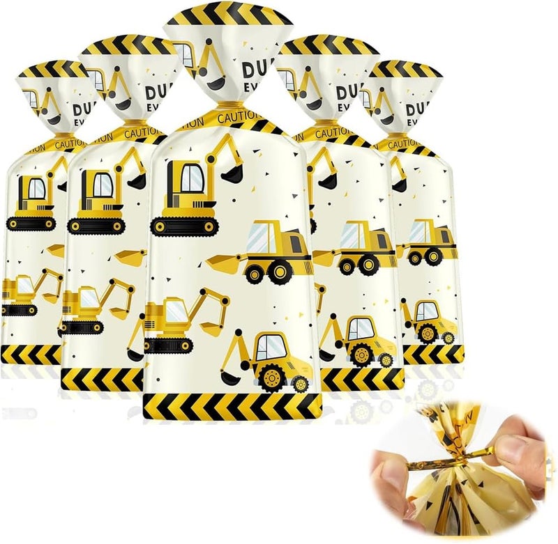 Party Favor Bags, Engineering Vehicles Themed Treat Bags with Gold Twist Ties, Cellophane Gift Candy Goodie Bags for Kids Birthday Party Supplies, 50PCS - Image 1