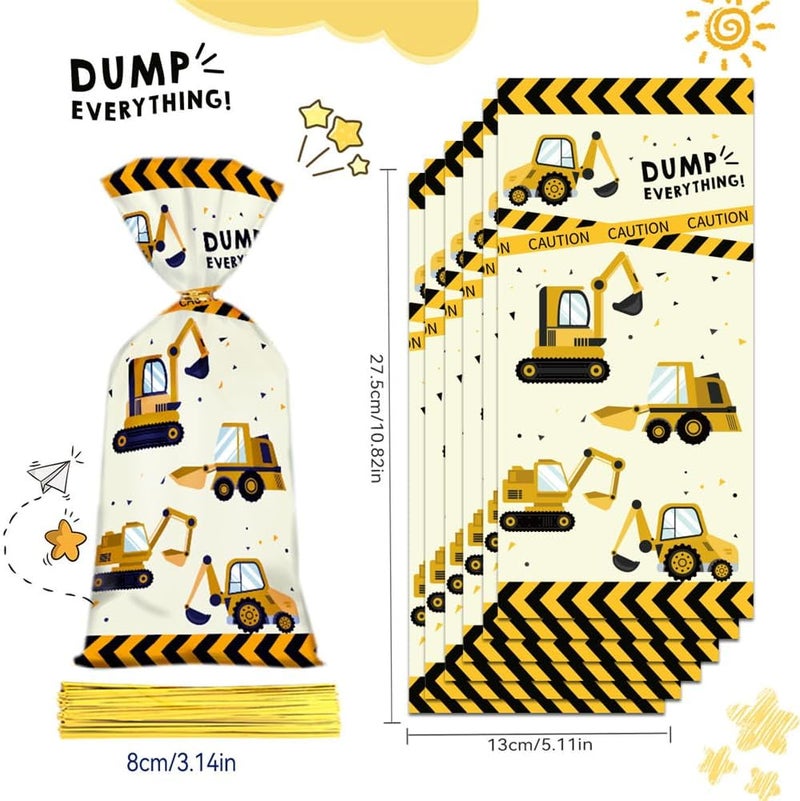 Party Favor Bags, Engineering Vehicles Themed Treat Bags with Gold Twist Ties, Cellophane Gift Candy Goodie Bags for Kids Birthday Party Supplies, 50PCS - Image 5
