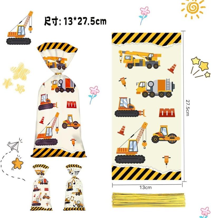 Party Favor Bags, Engineering Vehicles Themed Treat Bags with Gold Twist Ties, Cellophane Gift Candy Goodie Bags for Kids Birthday Party Supplies, 50PCS - Image 4