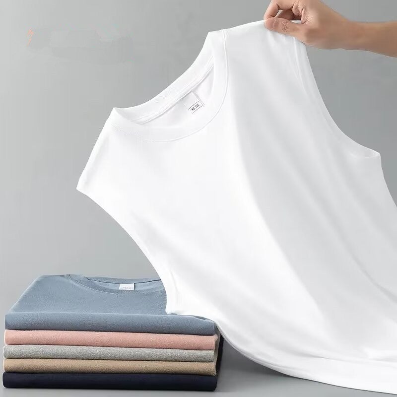 Summer Mens Thin Tank Top Sleeveless T-Shirt Loose Fashion Sports Vest White - Image 1