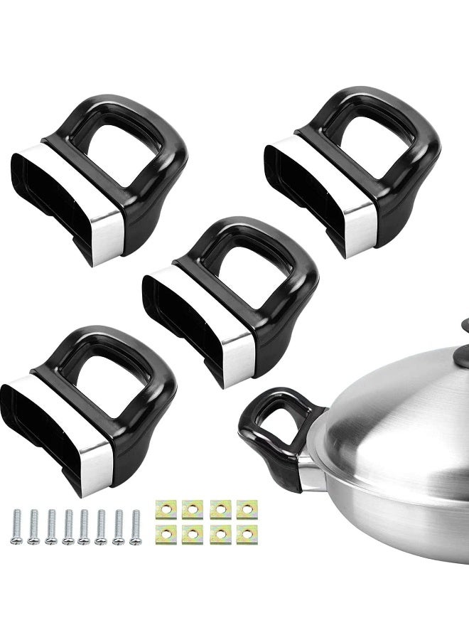 4 Pack Pot Short Side Handles Handle Metal Pressure Pan Ear Replacement Cooker Steamer Sauce Black Suitable For 2 Or 1 Hole Type - Image 1