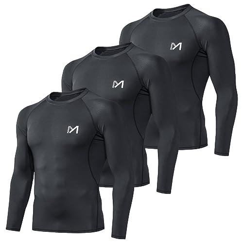 MEETYOO Men's Compression Long Sleeve Athletic Workout Shirt, Black+Black+Black, Small - Image 1
